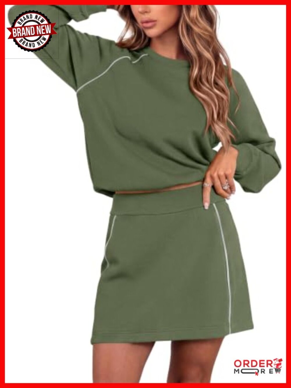 Two Piece Skirt Set Long Sleeve Pullover Top and Skort with Pockets
